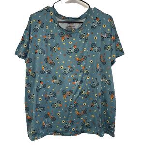 Joyspun Women Bicycle T Shirt Top XL Dogs Sunflowers Soft Crew Neck Stretch